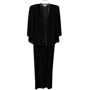 Karen Miller Black Evening Gown/Embellished Overlay Jacket Sz 10P dress set